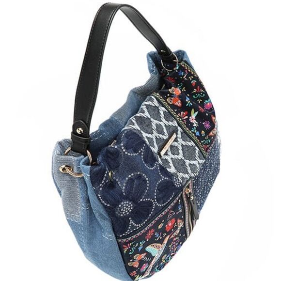 *Nicole Lee USA Bosque De Amor Denim Hobo Bag Blue and Black Patchwork Bag - Picture 9 of 10